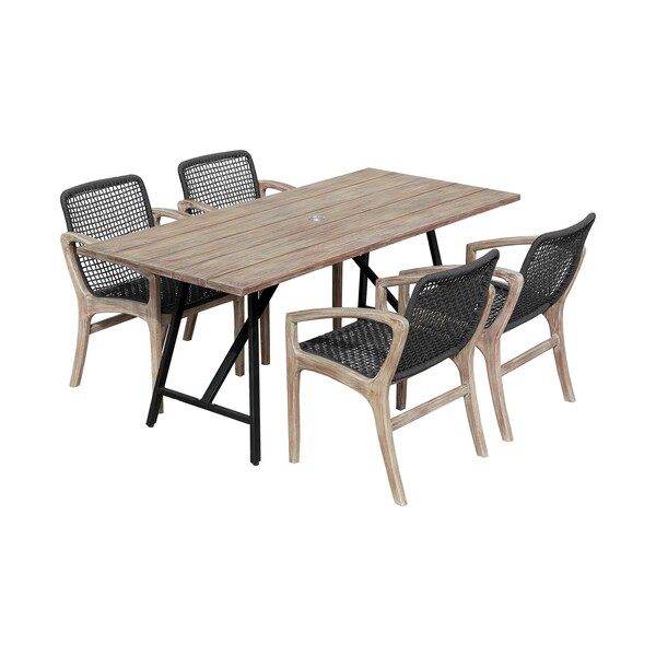 Armen Living Koala and Brighton 5 Piece Outdoor Patio Dining Set in Light Eucalyptus Wood and Charcoal Rope 840254333703 - main